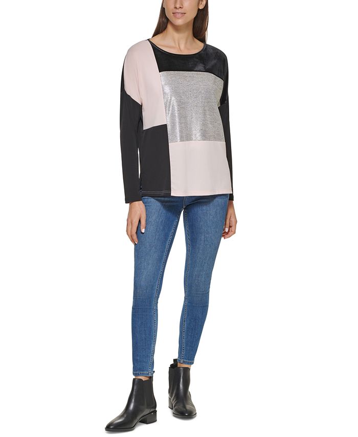 Calvin Klein MixedMedia Colorblocked Top Macy's