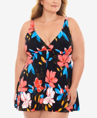 Swim Solutions Plus Size Surplice Swimdress, Created for Macy's - Macy's