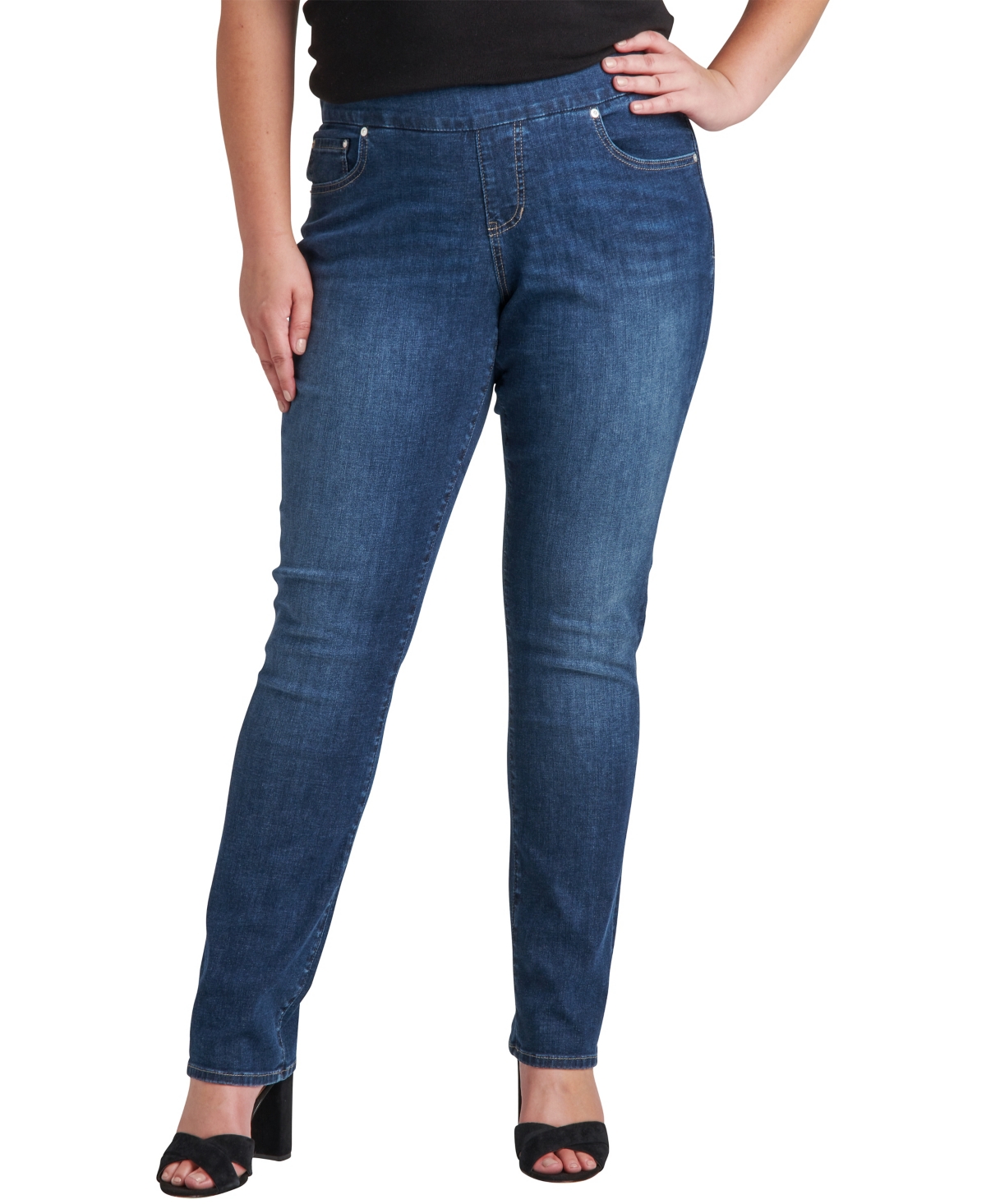 Plus Size Peri Mid Rise Straight Leg Pull-On Jeans - Anchor Blue