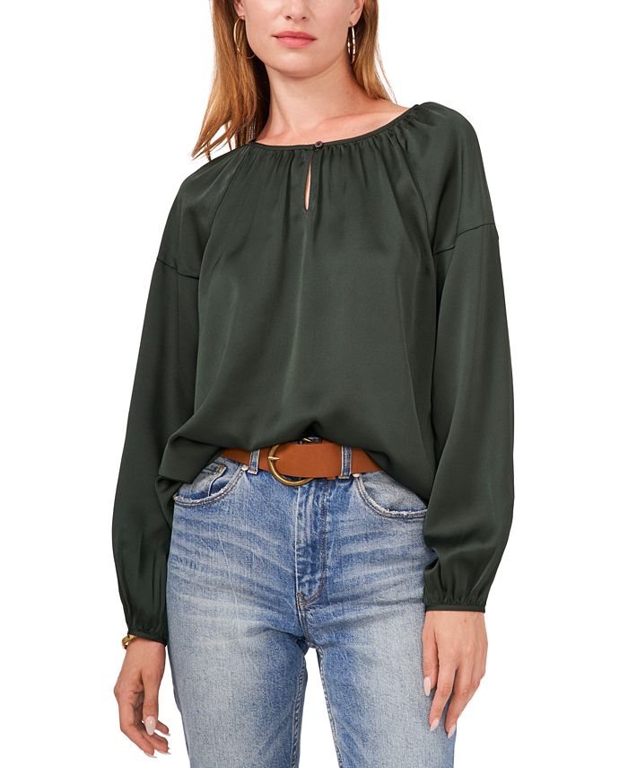 Vince Camuto Satin Keyhole Peasant Top - Macy's