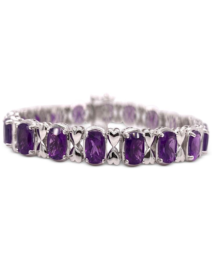 Sterling Silver Multigem Link Bracelet with Garnet Amethyst