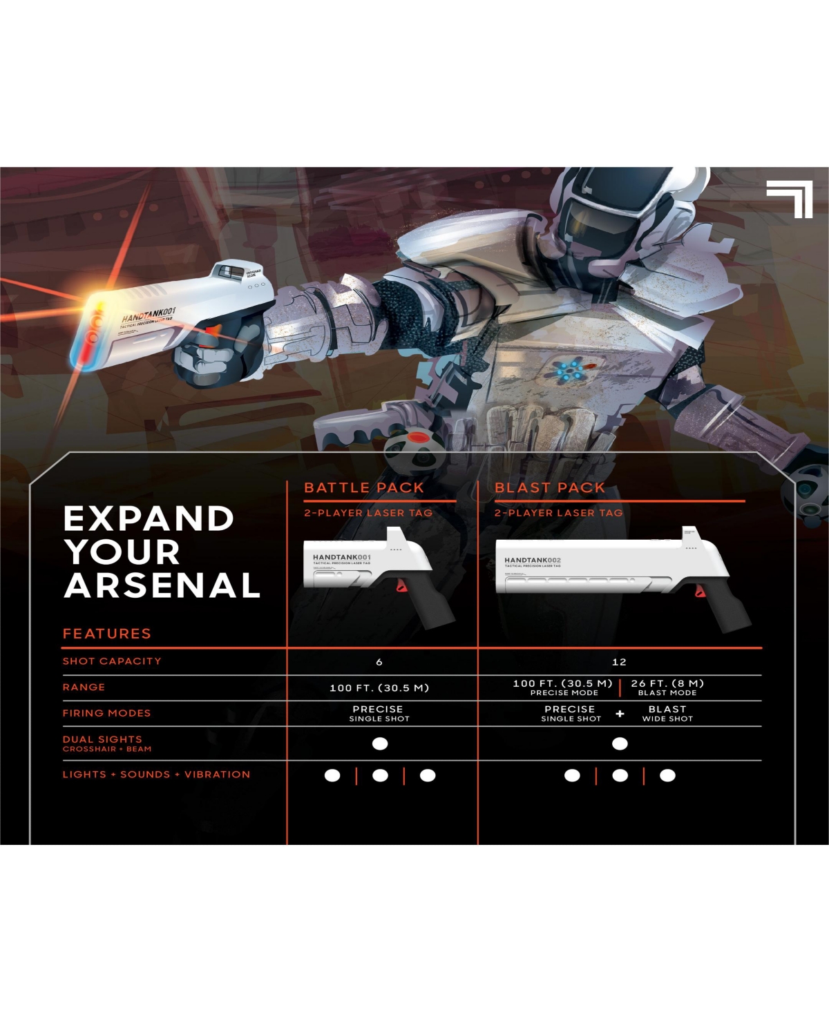 Sharper Image 2-player Laser Tag Handtank Starter Set With Lights And Sound Effects In White