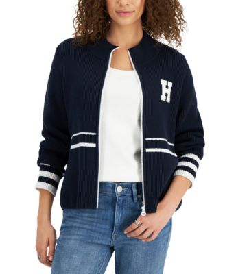 Ribbed Graphic Zip-Front Cardigan