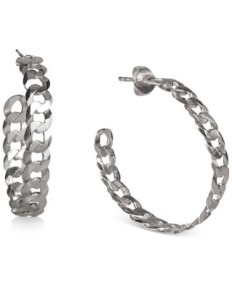 Macy's - Curb Link Chain Medium Hoop Earrings in Sterling Silver, 1.25"