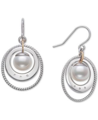 Belle de Mer - Cultured Freshwater Pearl (8mm) & Diamond Accent Orbital Drop Earrings in 14k Gold & Sterling Silver