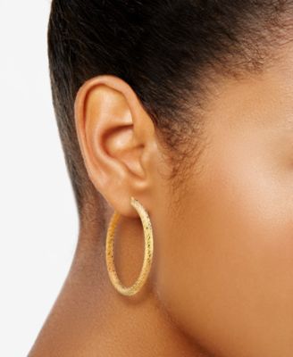 Textured Round Hoop Earrings in 10k Gold, 40mm