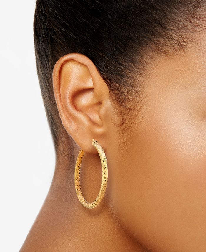 Macy's - Textured Medium Hoop Earrings in 10k Gold, 40mm