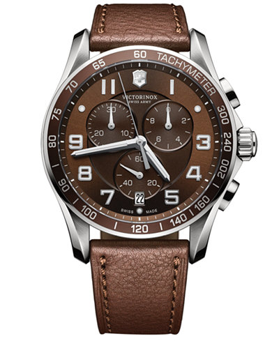 Victorinox Swiss Army Men's Chronograph Classic XLS Brown Leather Strap Watch 45mm 241653