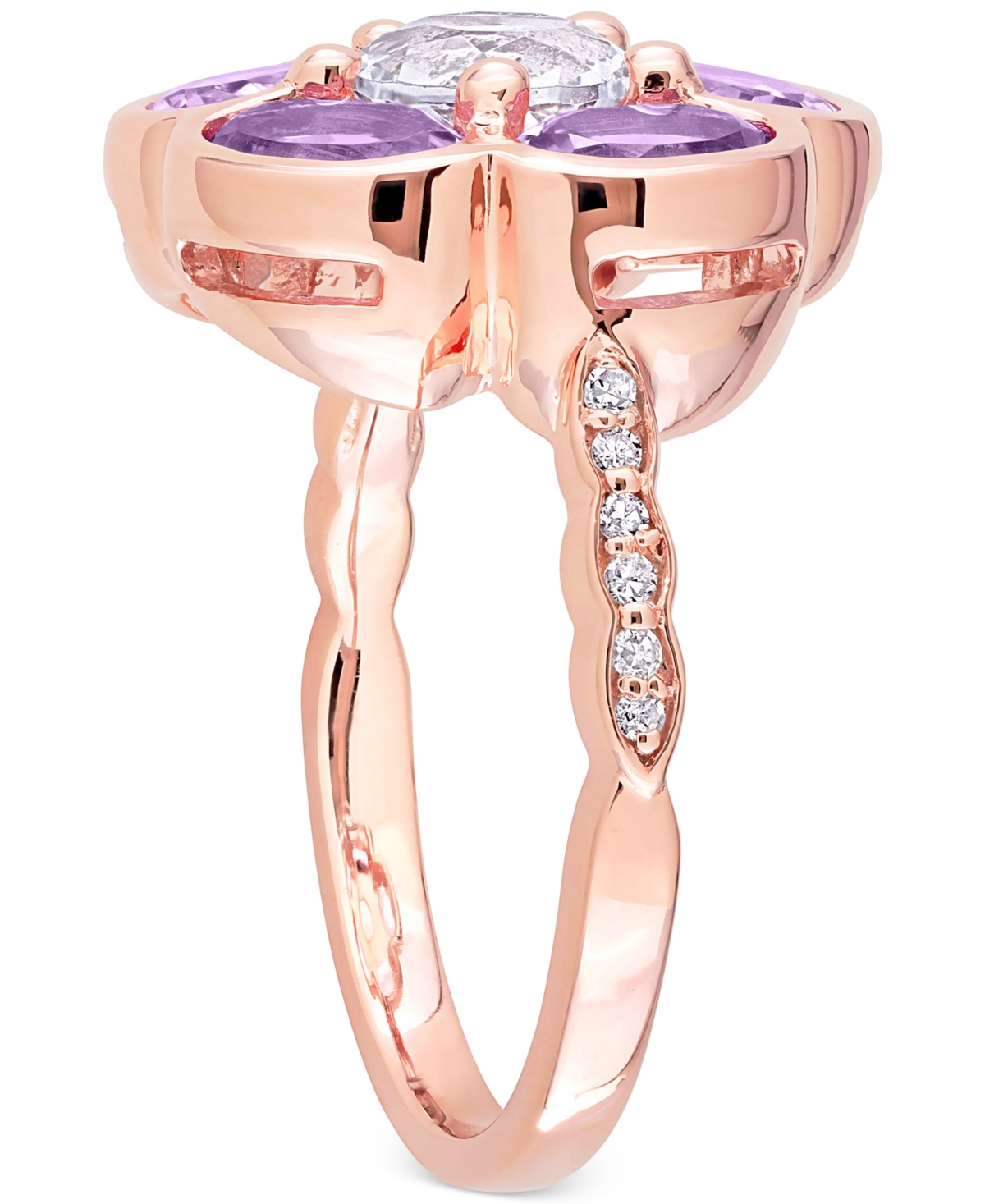 (2 ct. t.w.) & White Topaz (1 ct. t.w.) Flower Ring in Rose Gold-Plated Sterling Silver - Amethyst