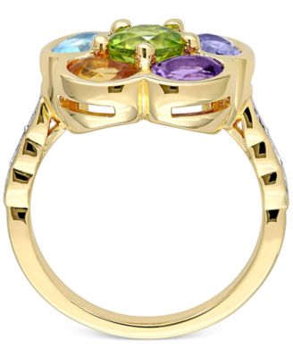 Multi-Gemstone (3-3/8 ct. t.w.) & Diamond (1/20 ct. t.w.) Ring in Gold-Plated Sterling Silver