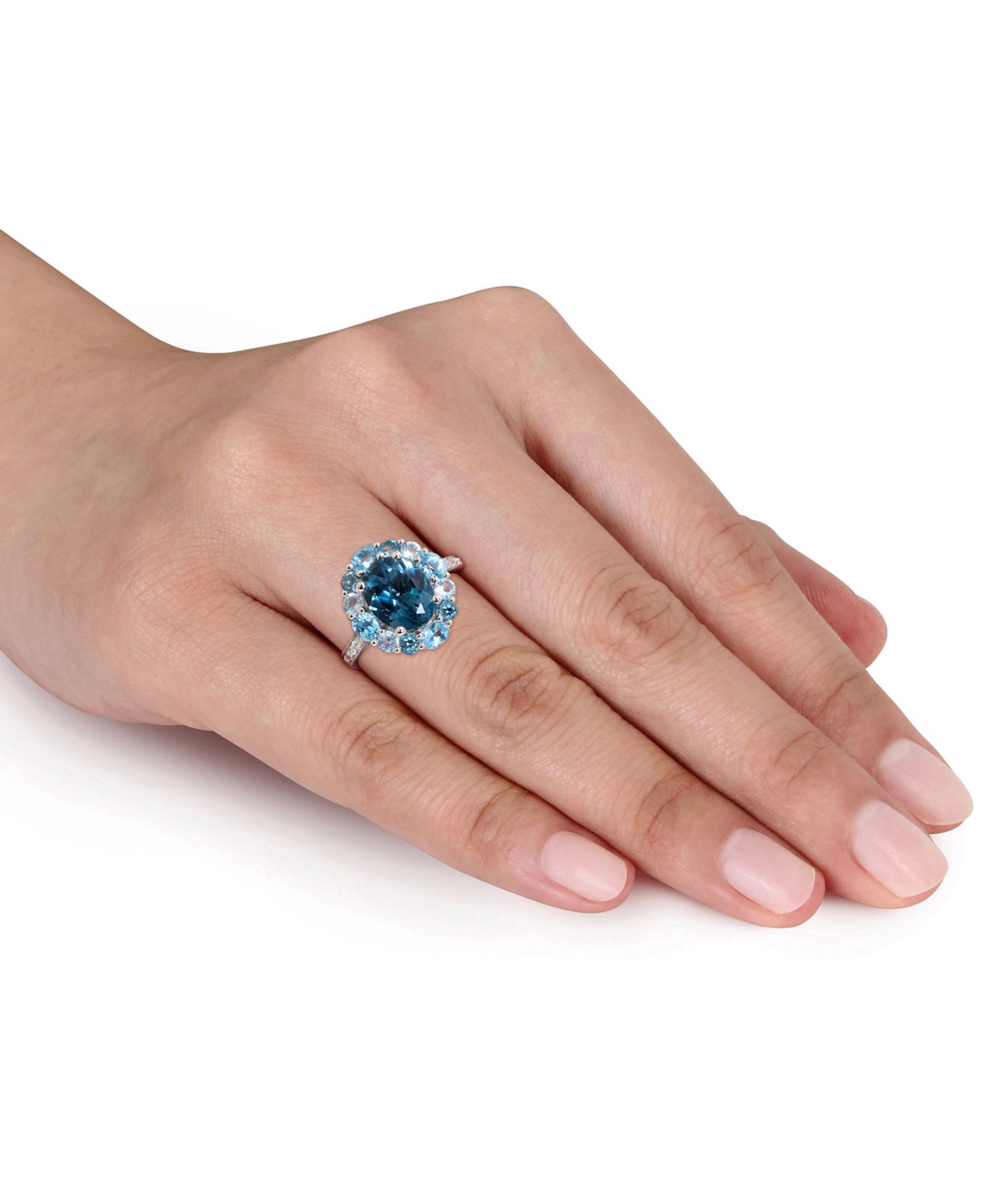Blue Topaz Oval Halo Statement Ring (5-3/8 ct. t.w.) in Sterling Silver