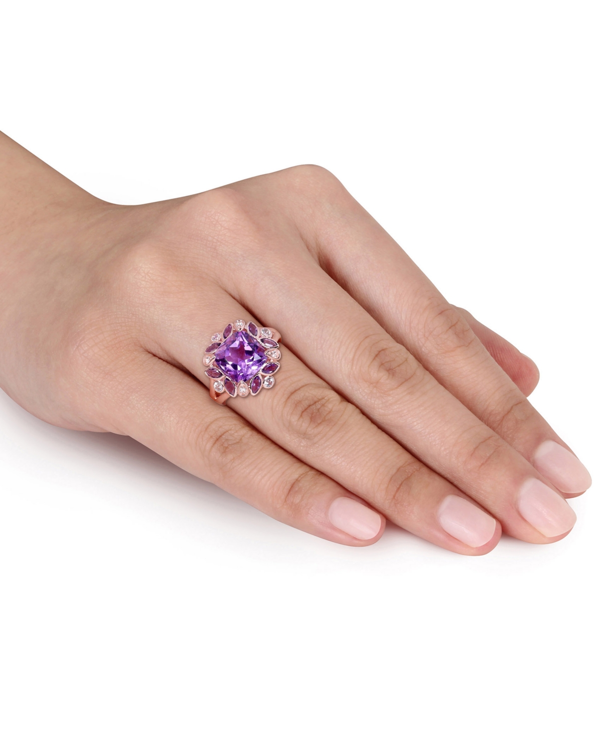 (3 ct. t.w.) & White Topaz (1/5 ct. t.w.) Ring in 18k Rose Gold-Plated Sterling Silver - Amethyst