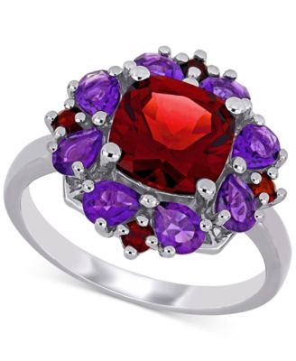 Macy's - Rhodolite Garnet (3-1/4 ct. t.w.) & Amethyst (1-1/8 ct. t.w.) Cluster Statement Ring in Sterling Silver
