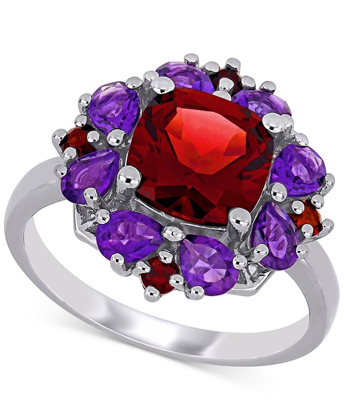 Macy's - Rhodolite Garnet (3-1/4 ct. t.w.) & Amethyst (1-1/8 ct. t.w.) Cluster Statement Ring in Sterling Silver