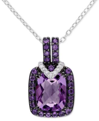 Macy's - Amethyst (3 ct. t.w.) & Diamond (1/20 ct. t.w.) 18" Pendant Necklace in Sterling Silver