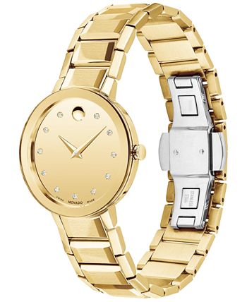 Movado - Sapphire Women's Swiss Diamond (1/20 ct. t.w.) Gold-Tone PVD Bracelet Watch 28mm