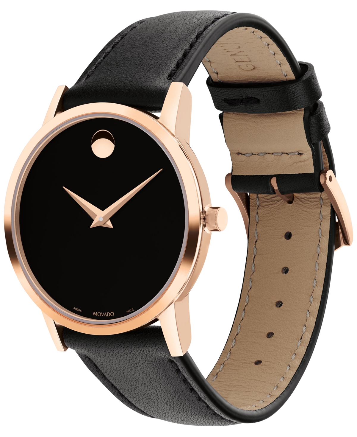 Shop Movado Women's Swiss Museum Classic Black Leather Strap Watch 33mm In Rose Gold