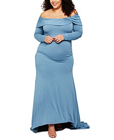 Plus Size Off-The-Shoulder Maternity Maxi Dress