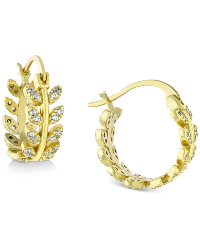 Pav&eacute; Leaf Small Hoop Earrings in 18k Gold-Plated Sterling Silver