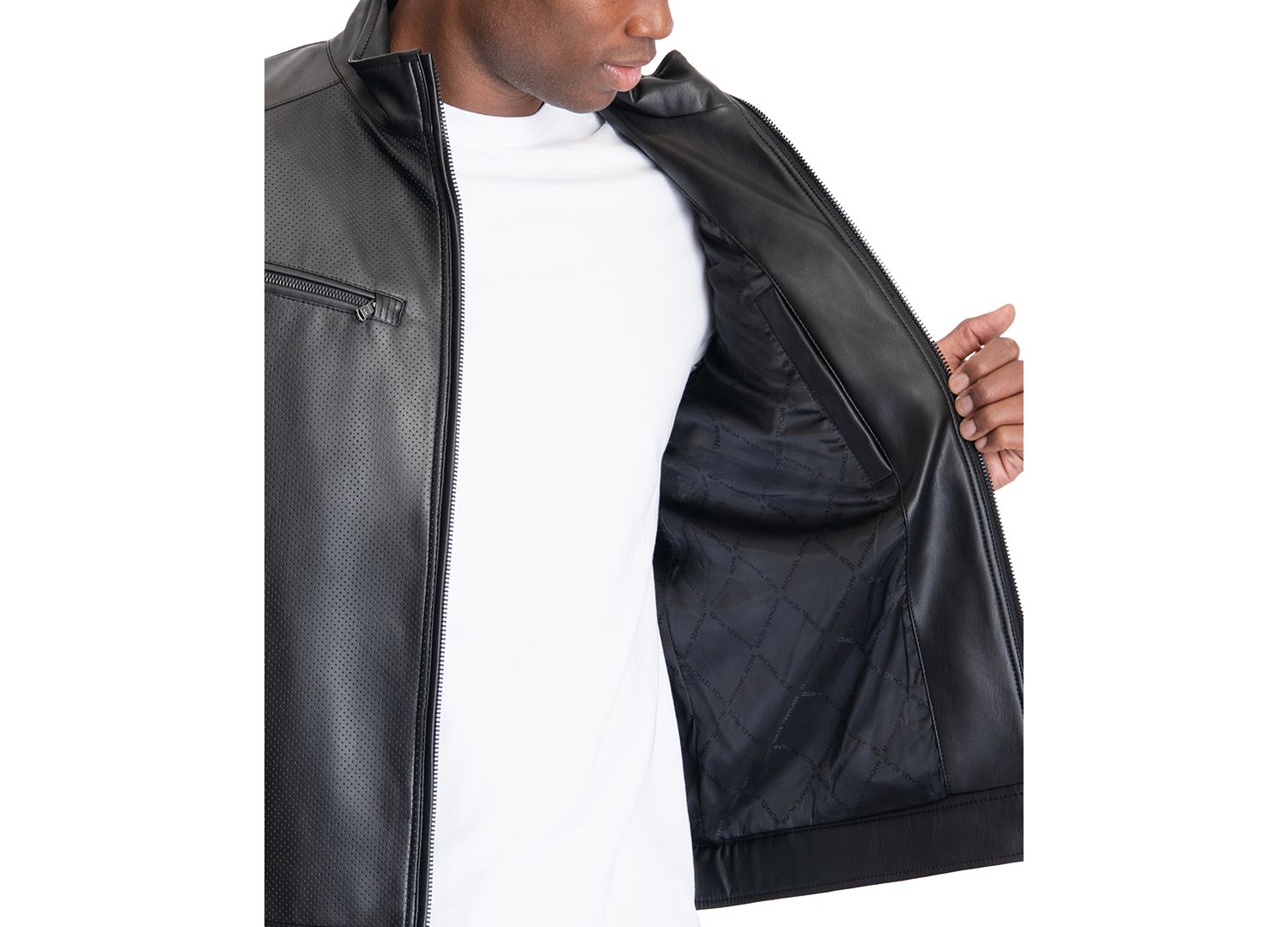 Men's Perforated Faux Leather Moto Jacket