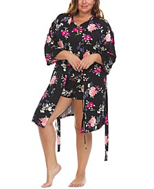 Plus Size Hannah Wrap Robe, Tank Top & Shorts Travel Pajama Set