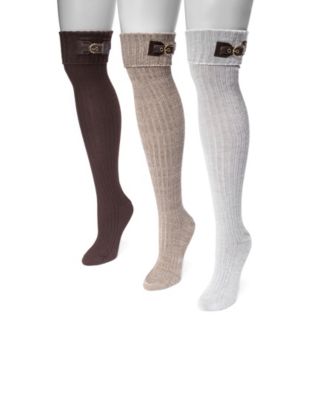 MUK LUKS Women's 3 Pair Buckle Cuff Over the Knee Socks