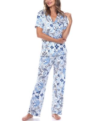 Women's Short Sleeve Pants Tropical Pajama Set, 2-Piece