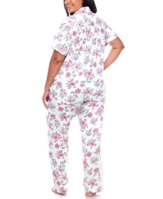 Plus Size Short Sleeve Pants Tropical Pajama Set, 2-Piece