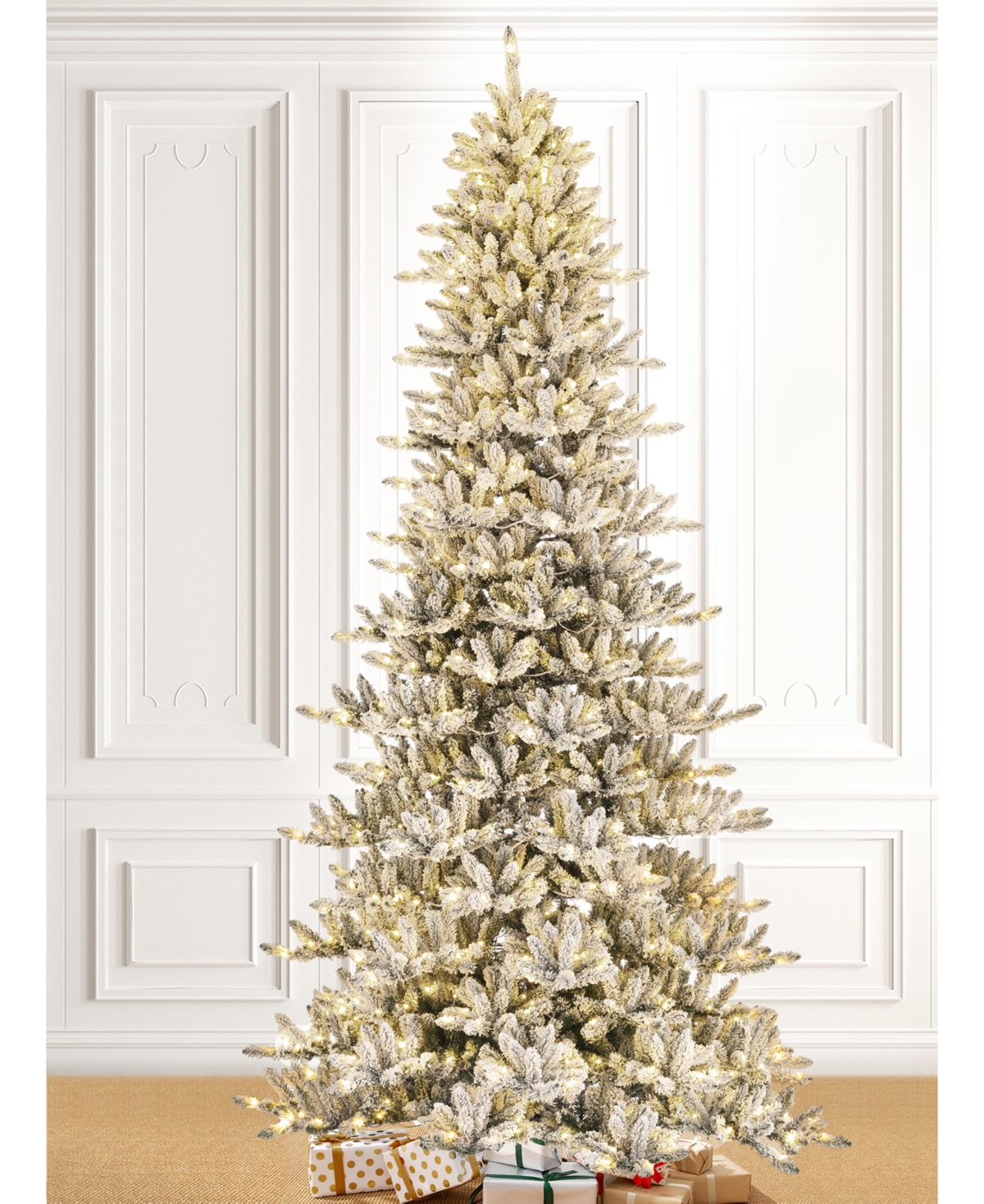 Pre-Lit Flocked Slim Fir Artificial Christmas Tree with 950 Warm White Lights, 11' - Multi