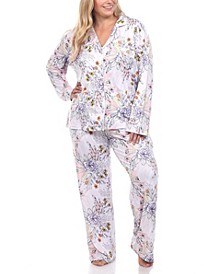 Plus Size Long Sleeve Floral Pajama Set, 2-Piece