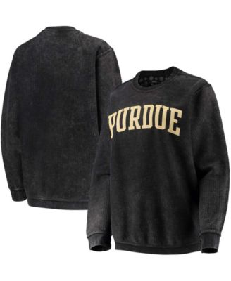 Women's Black Purdue Boilermakers Comfy Cord Vintage-Like Wash Basic Arch Pullover Sweatshirt