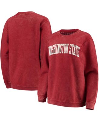 Women's Crimson Washington State Cougars Comfy Cord Vintage-Like Wash Basic Arch Pullover Sweatshirt