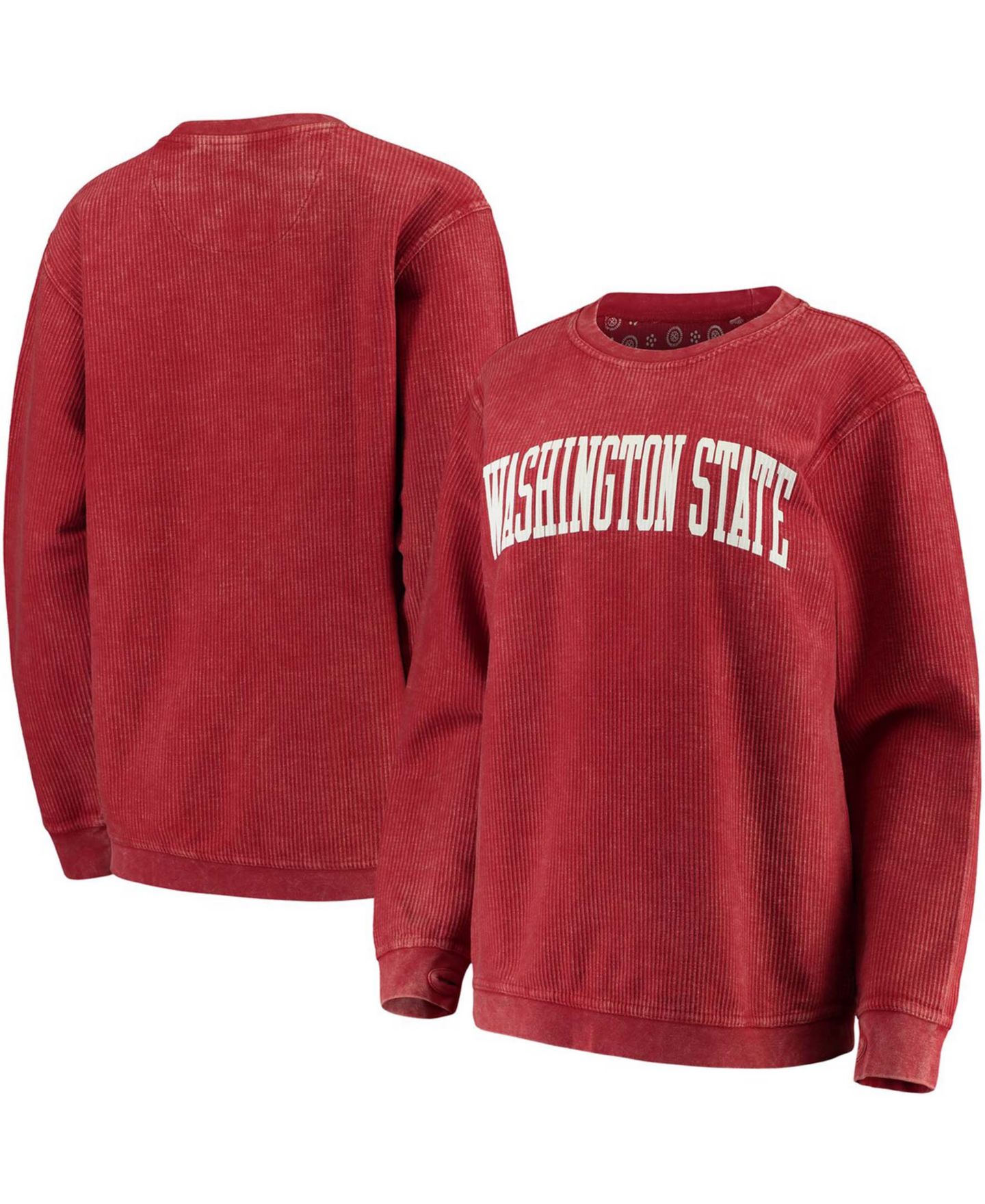Женские толстовки Pressbox Crimson Washington State Cougars Comfy Cord Vintage-Like Wash Basic Arch Pullover — фото 1