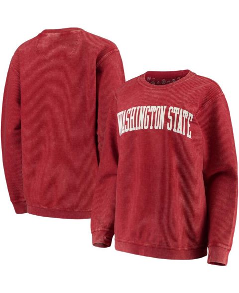Женские толстовки Pressbox Crimson Washington State Cougars Comfy Cord Vintage-Like Wash Basic Arch Pullover