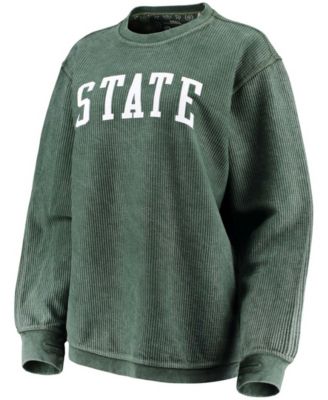 Women's Green Michigan State Spartans Comfy Cord Vintage-Like Wash Basic Arch Pullover Sweatshirt