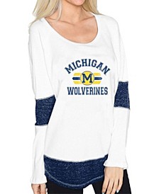 Women's White Michigan Wolverines Contrast Boyfriend Thermal Long Sleeve T-Shirt