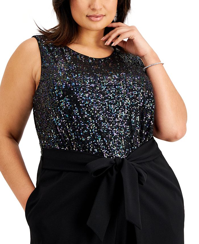 Connected Plus Size Sequinned-Bodice Jumpsuit - Macy's