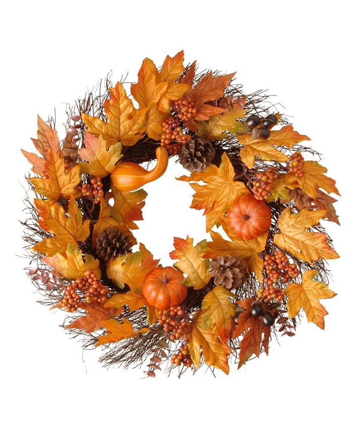 National Tree Company 24" Maple Leaf and Pumpkins Wreath Macy's