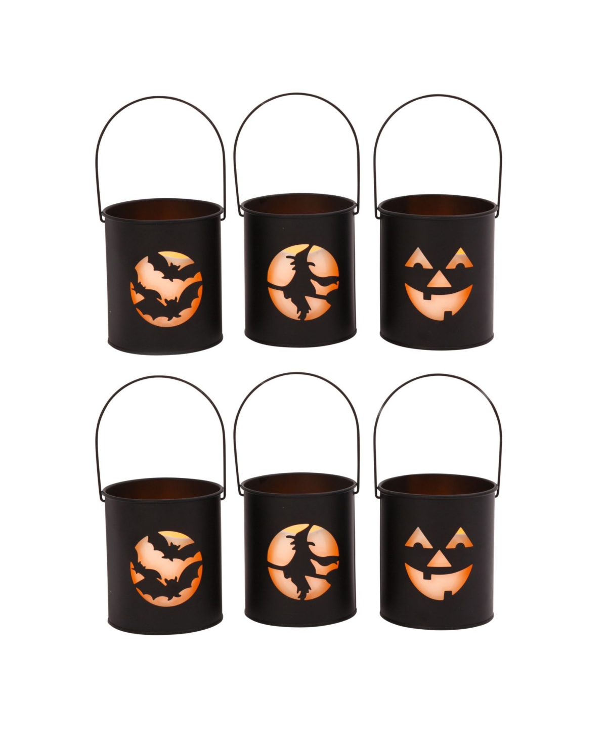 Battery Operated Lighted Halloween Cutout Luminary Each with 3" Candle Set, 6 Pieces - Black