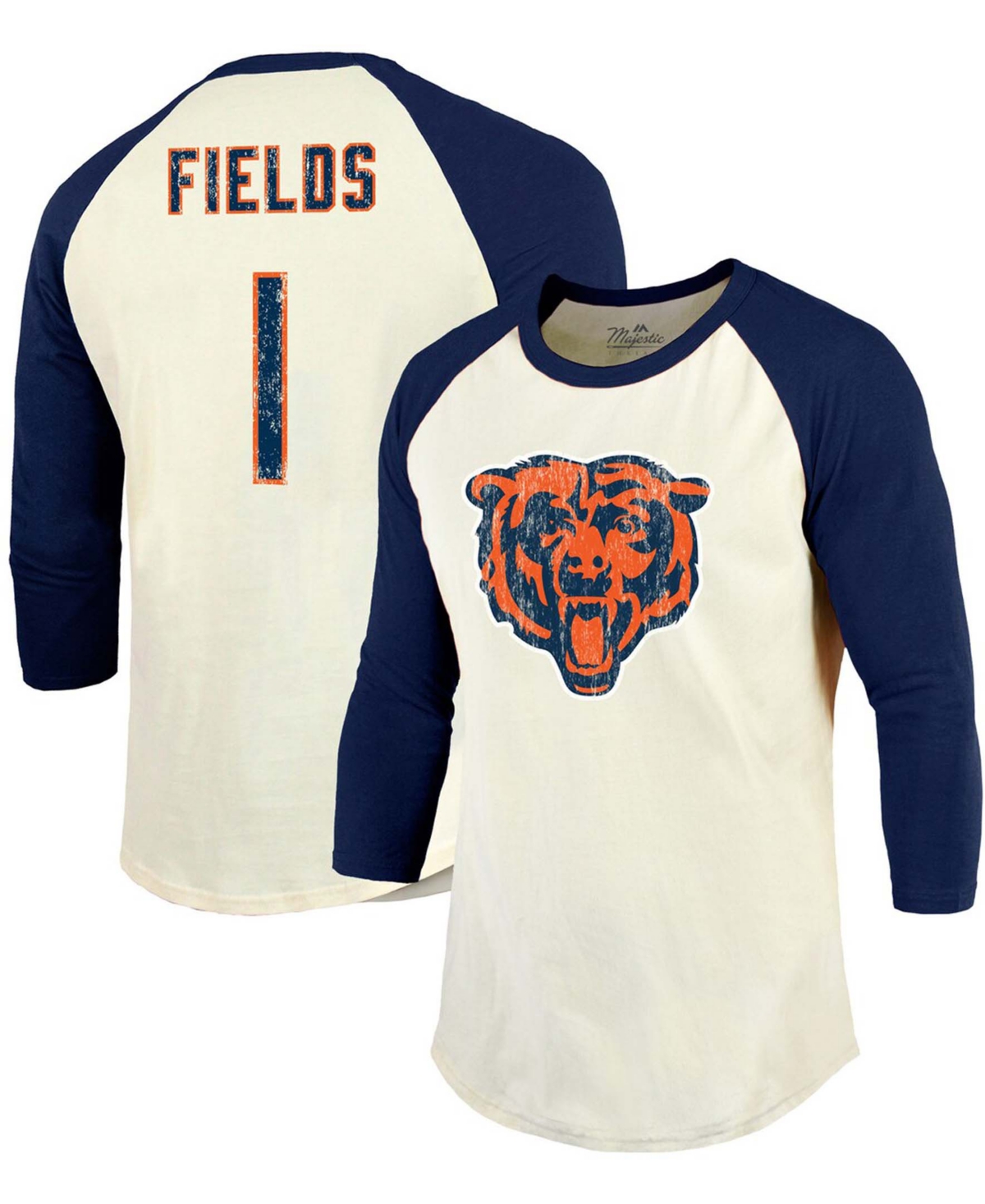 Fanatics Men's Justin Fields Cream, Navy Chicago Bears Player Name Number Raglan 3/4 Sleeve T-shirt In Cream,navy