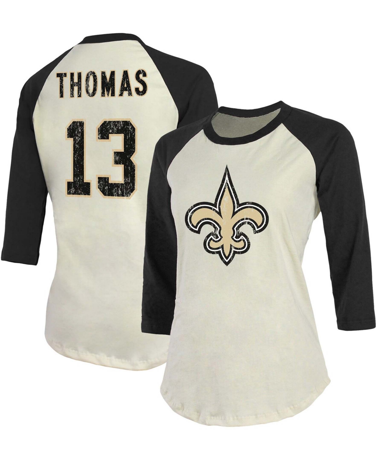 Fanatics Women's Michael Thomas Cream, Black New Orleans Saints Player Raglan Name Number 3/4 Sleeve T-shirt In Cream,black
