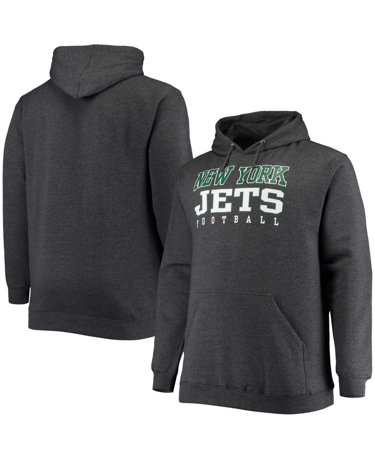 Fanatics Men's Big And Tall Heathered Charcoal New York Jets Practice Pullover Hoodie