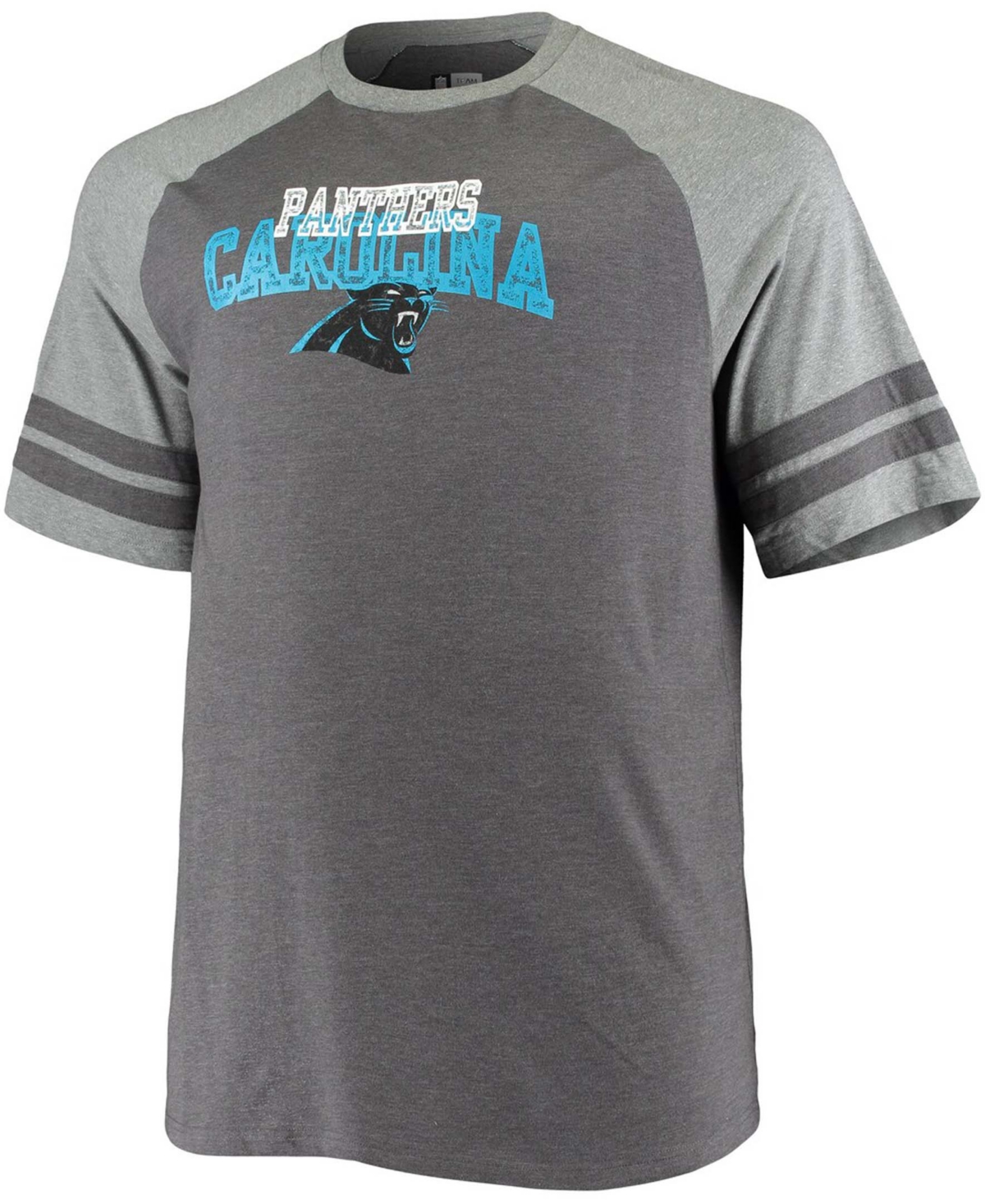 Shop Fanatics Men's Big And Tall Charcoal, Heathered Gray Carolina Panthers Two-stripe Tri-blend Raglan T-shirt In Charcoal,heathered Gray