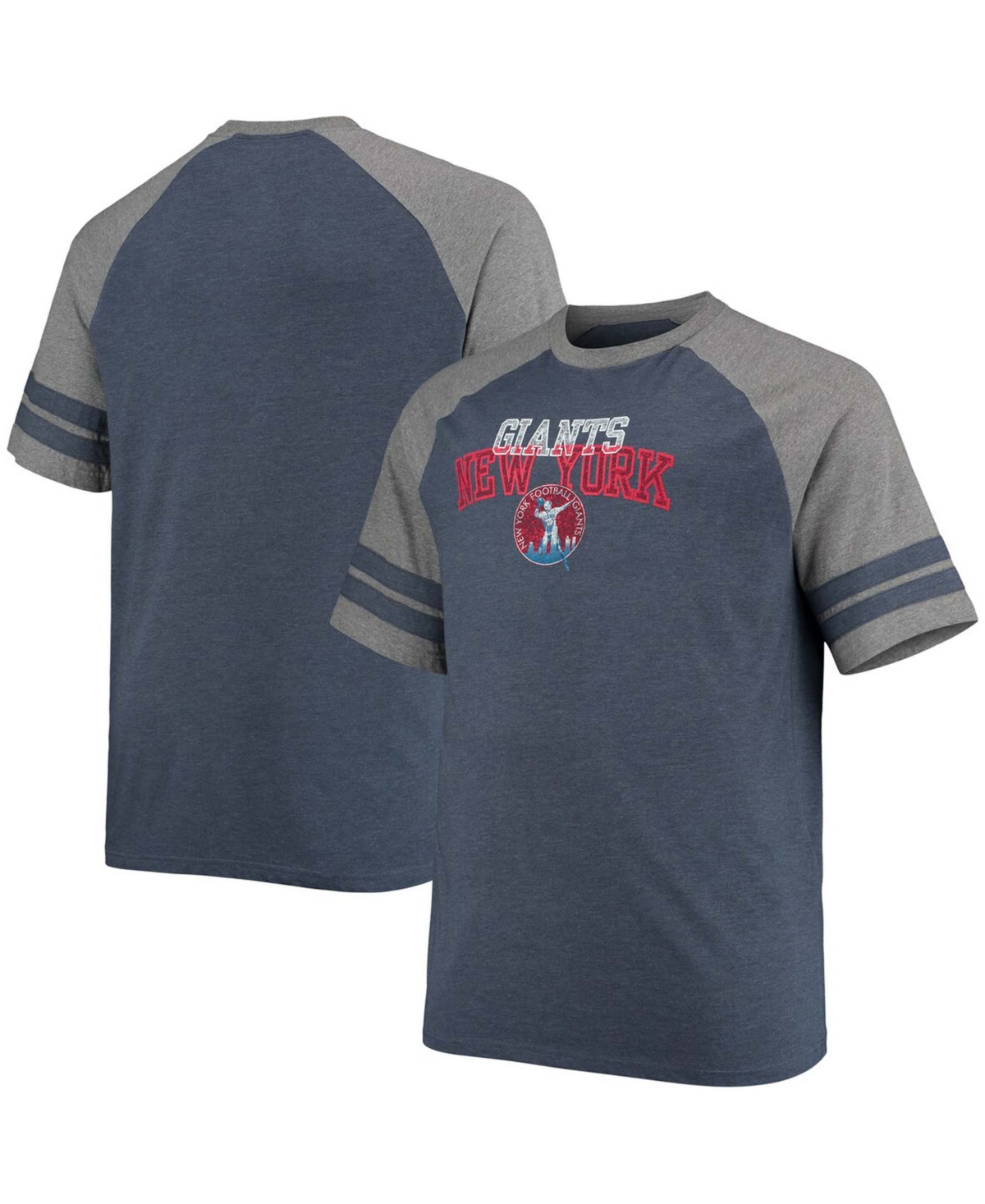 Shop Fanatics Men's Big And Tall Navy, Heathered Gray New York Giants Throwback 2-stripe Raglan T-shirt In Navy,heathered Gray