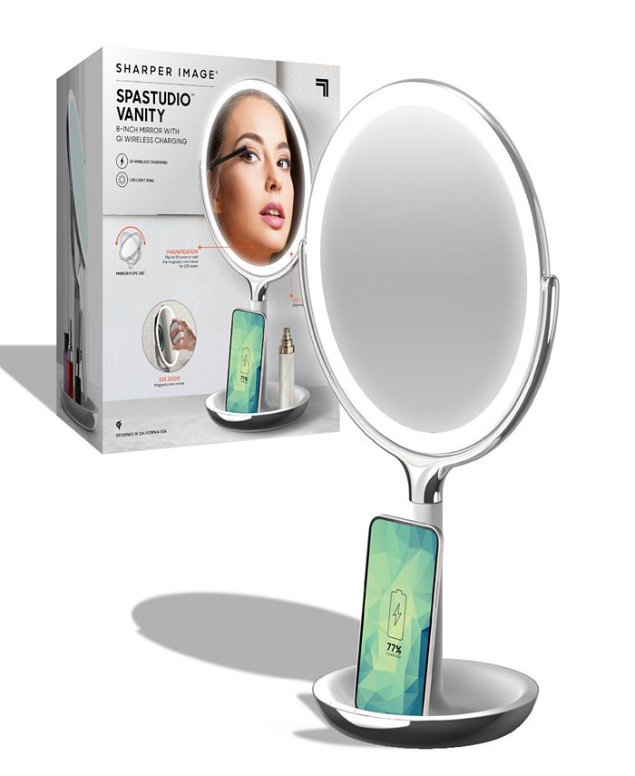Sharper Image SpaStudio Vanity 8-Inch Mirror with Wireless Charger 5X and 10x