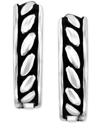 EFFY&reg; Men's Antique-Look Huggie Hoop Earrings in Sterling Silver, 3/4"