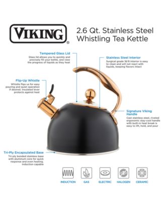 Stainless Steel 2.6-Quart Black Tea Kettle with Copper Handle