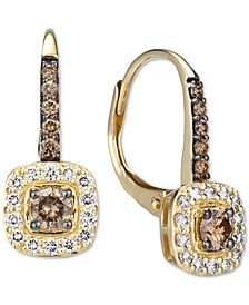 Nude Diamond (1/4 ct. t.w.) & Chocolate Diamond (1/3 ct. t.w.) Halo Leverback Drop Earrings in 14k Gold