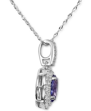 Macy's - Tanzanite (1-1/4 ct. t.w.) & Diamond (1/5 ct. t.w.) Oval Halo Pendant Necklace in 14k White Gold, 16" + 2" extender