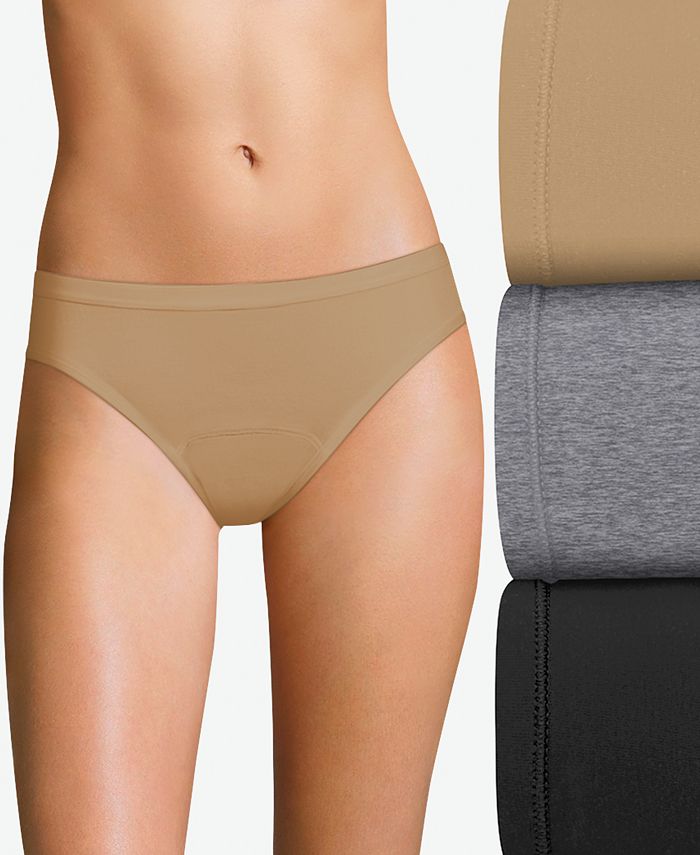 Hanes Fresh & Dry Light Period Underwear Bikini 3-pk FD42AS - Macy's